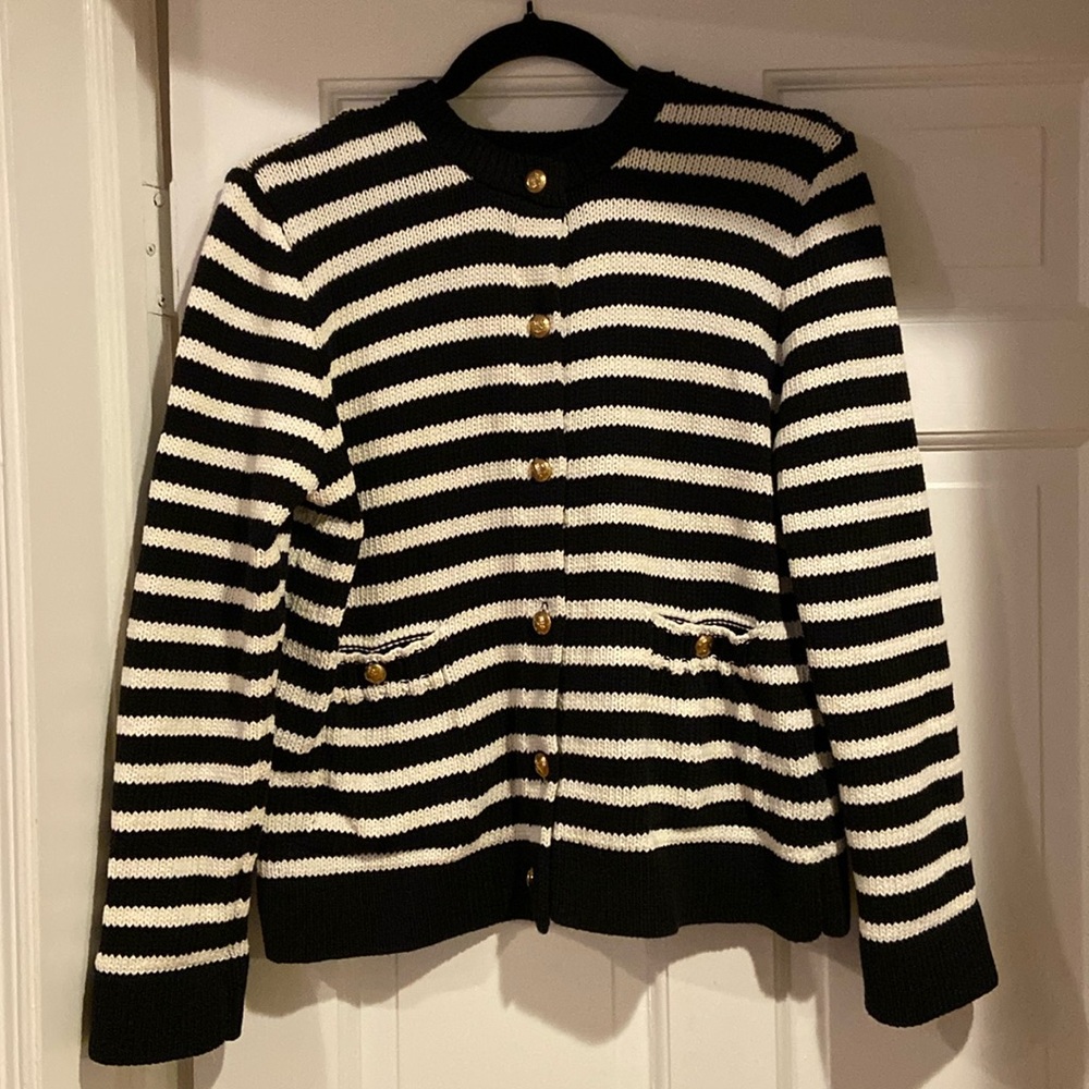 Zara knit striped cardigan sweater with gold buttons